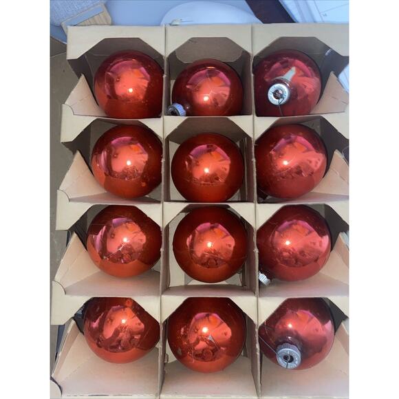 Vintage Shiny Brite Ornaments Red With Original Box - Picture 7 of 9